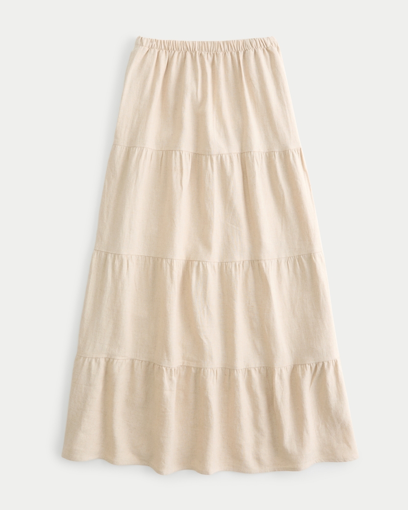 Women's Tiered Linen Blend Maxi Skirt Women's Bottoms