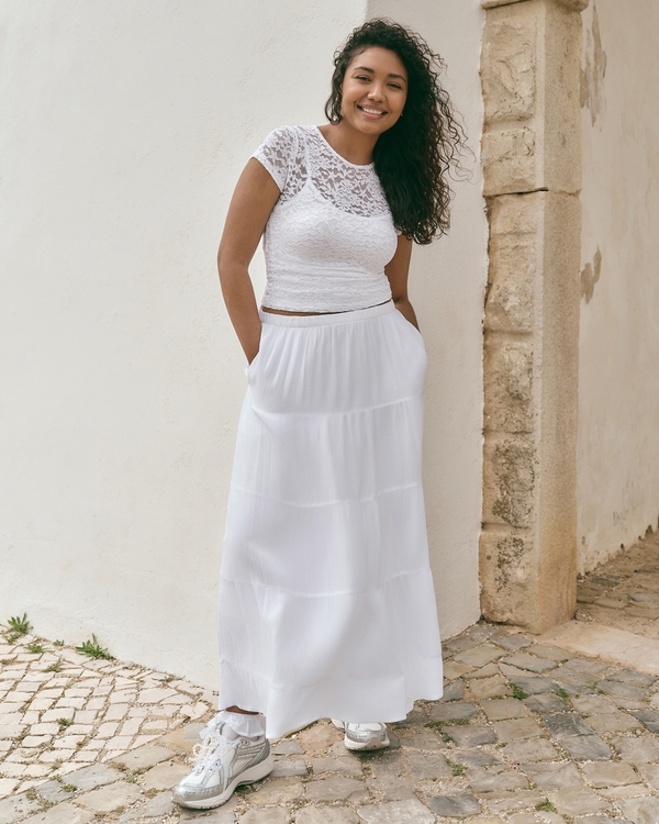 Tiered Maxi Skirt, White