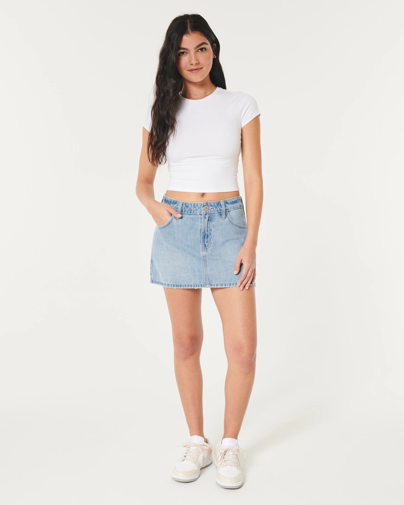 Mid-Rise Light Wash Denim Mini Skirt