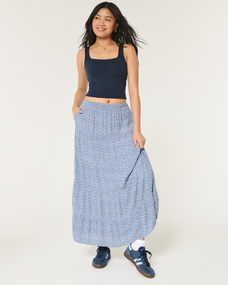 Adjustable Rise Tiered Maxi Skirt
