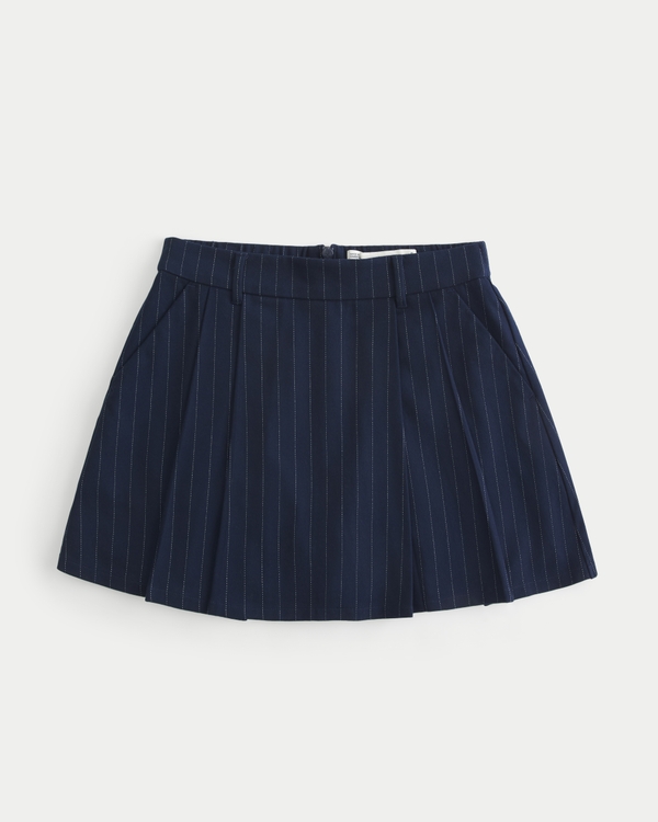 Pleated Mini Skirt, Navy Blue Stripe