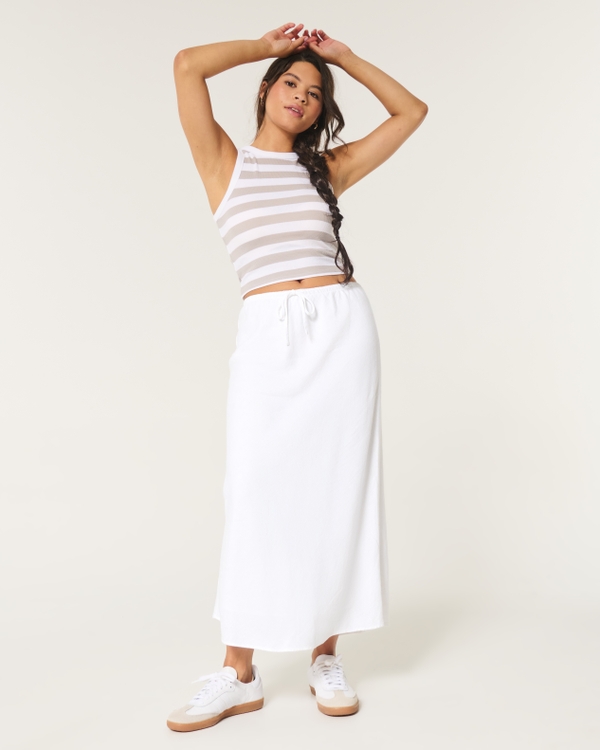 Linen Blend Maxi Skirt, White
