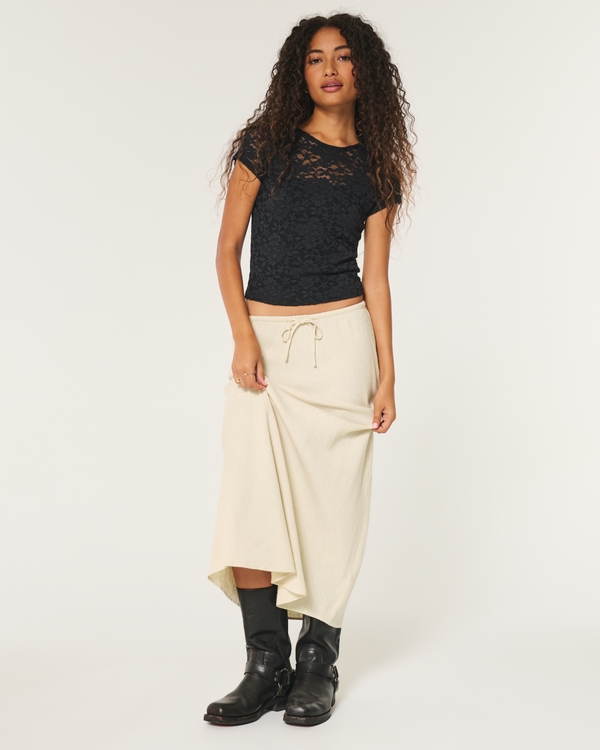 Linen Blend Maxi Skirt, Beige