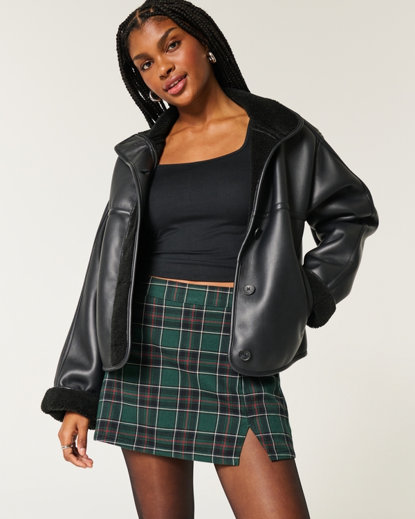 A-Line Mini Skort, Green Plaid