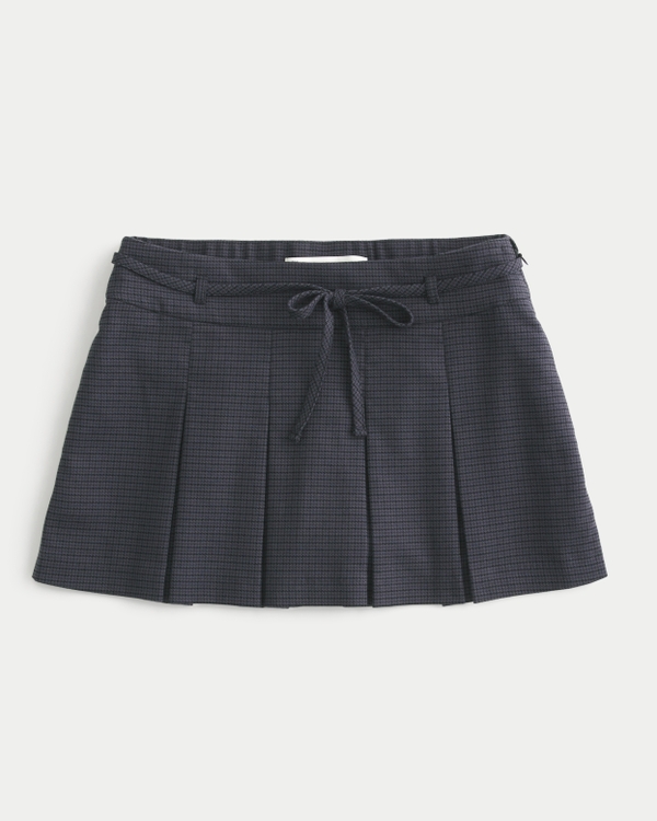 Mid-Rise Pleated Mini Skort, Dark Gray Plaid view 1