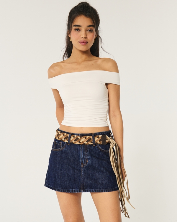 Mid-Rise Denim Mini Skirt, Dark Rinse