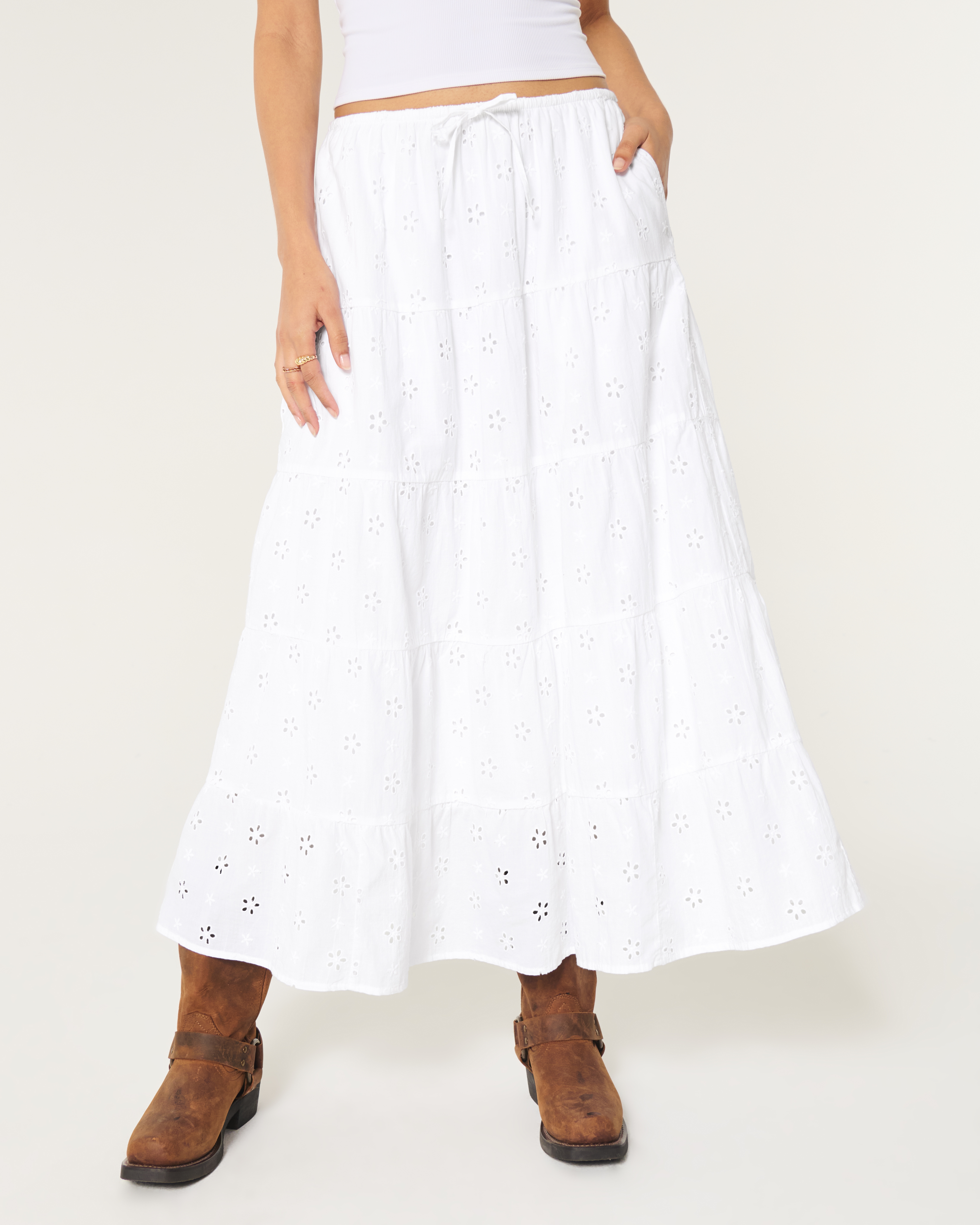 Tiered Eyelet Maxi Skirt