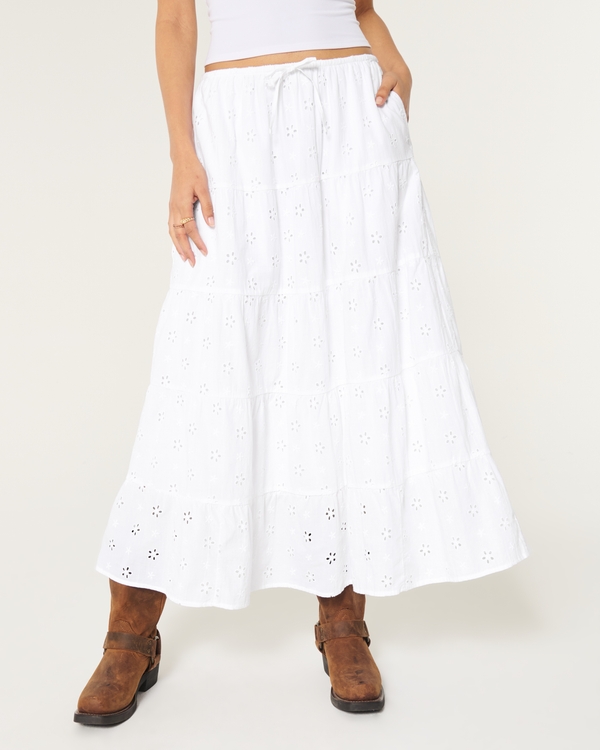 Tiered Eyelet Maxi Skirt, White view 2