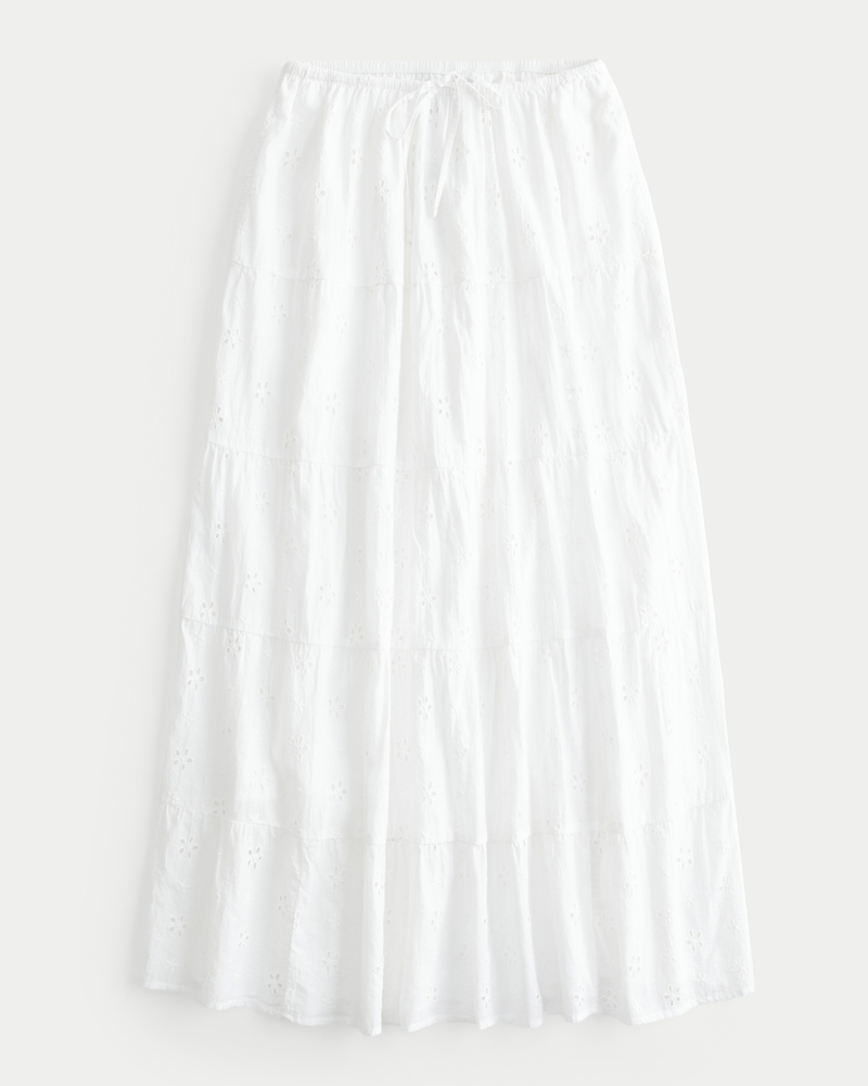 Tiered Eyelet Maxi Skirt