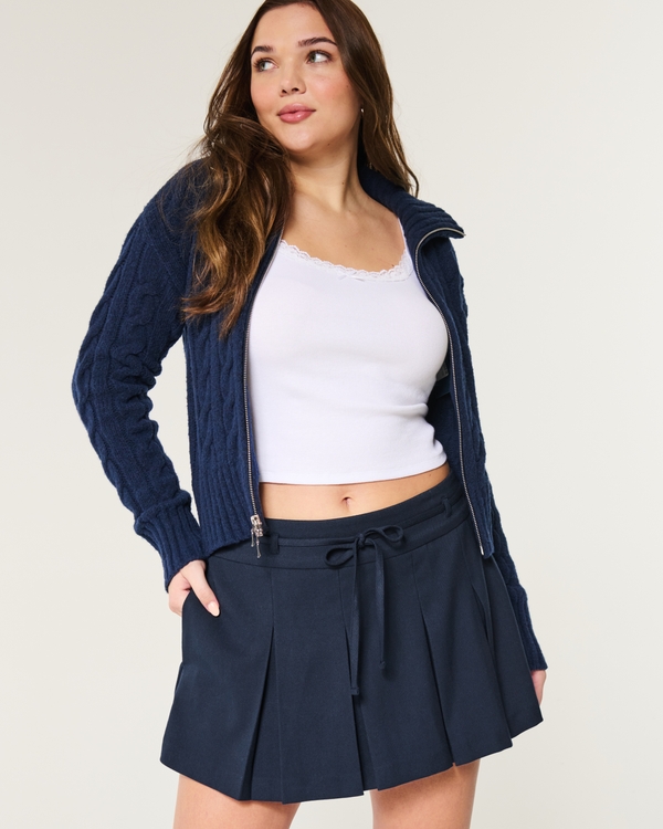 Mid-Rise Pleated Mini Skort, Navy