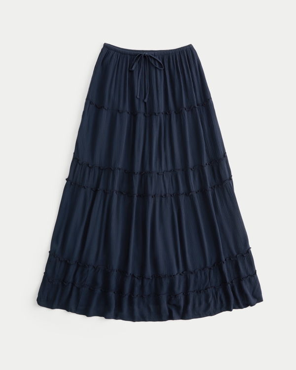 Tiered Maxi Skirt, Navy