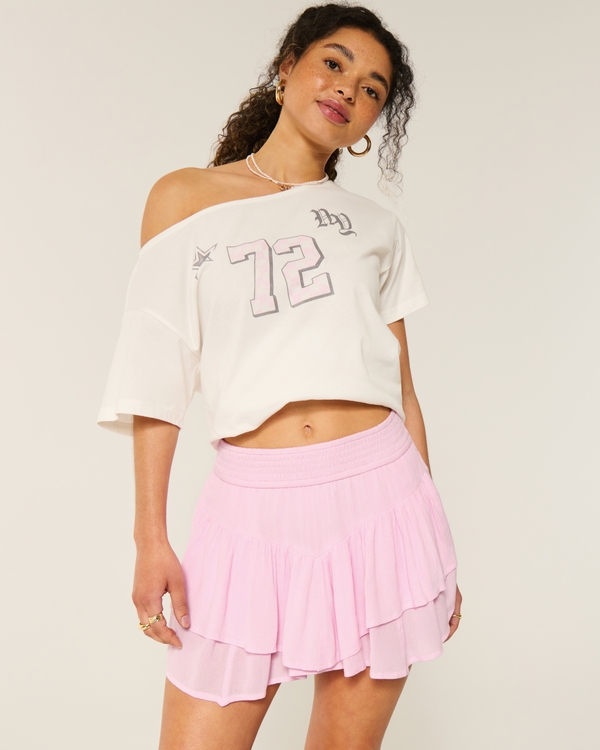 Asymmetrical Hem Tiered Mini Skort, Light Pink view 1