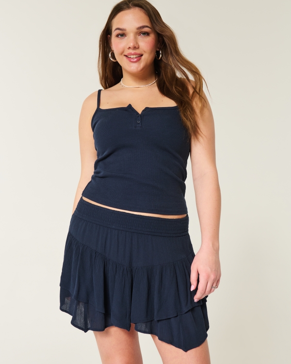 Asymmetrical Hem Tiered Mini Skort, Navy Blue view 1