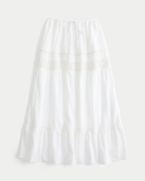 Jupe maxi étagée avec empiècement en dentelle, Blanc view 2