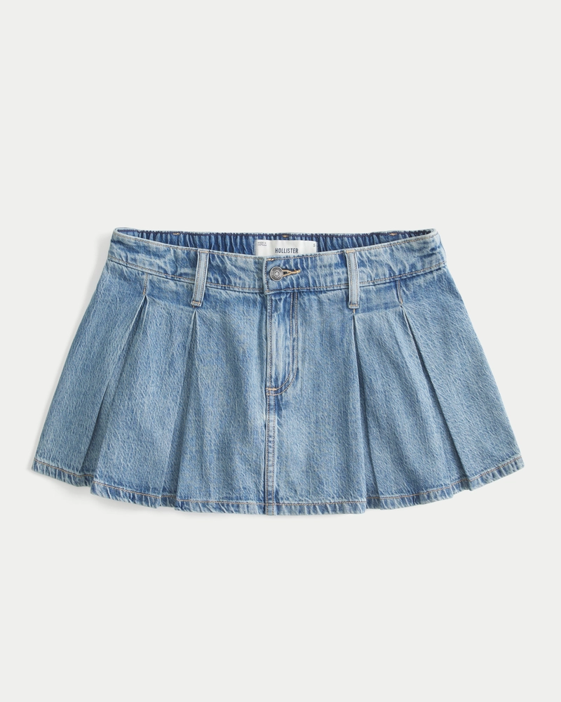 Pleated Denim Mini Skort