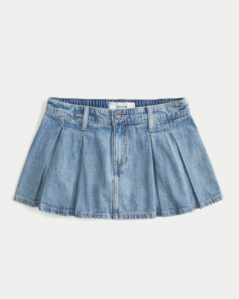 Pleated Denim Mini Skort