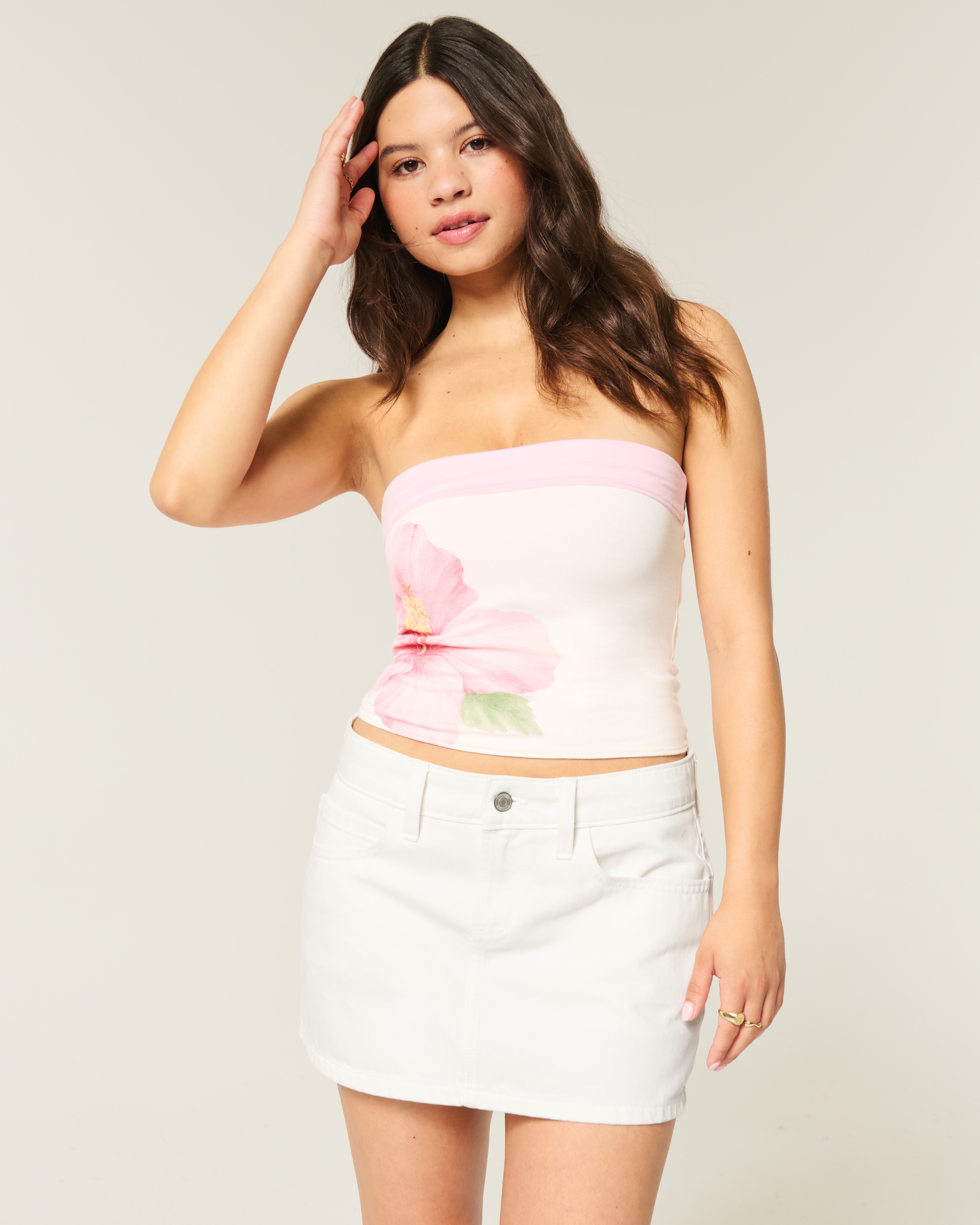 Low-Rise White Denim Mini Skort