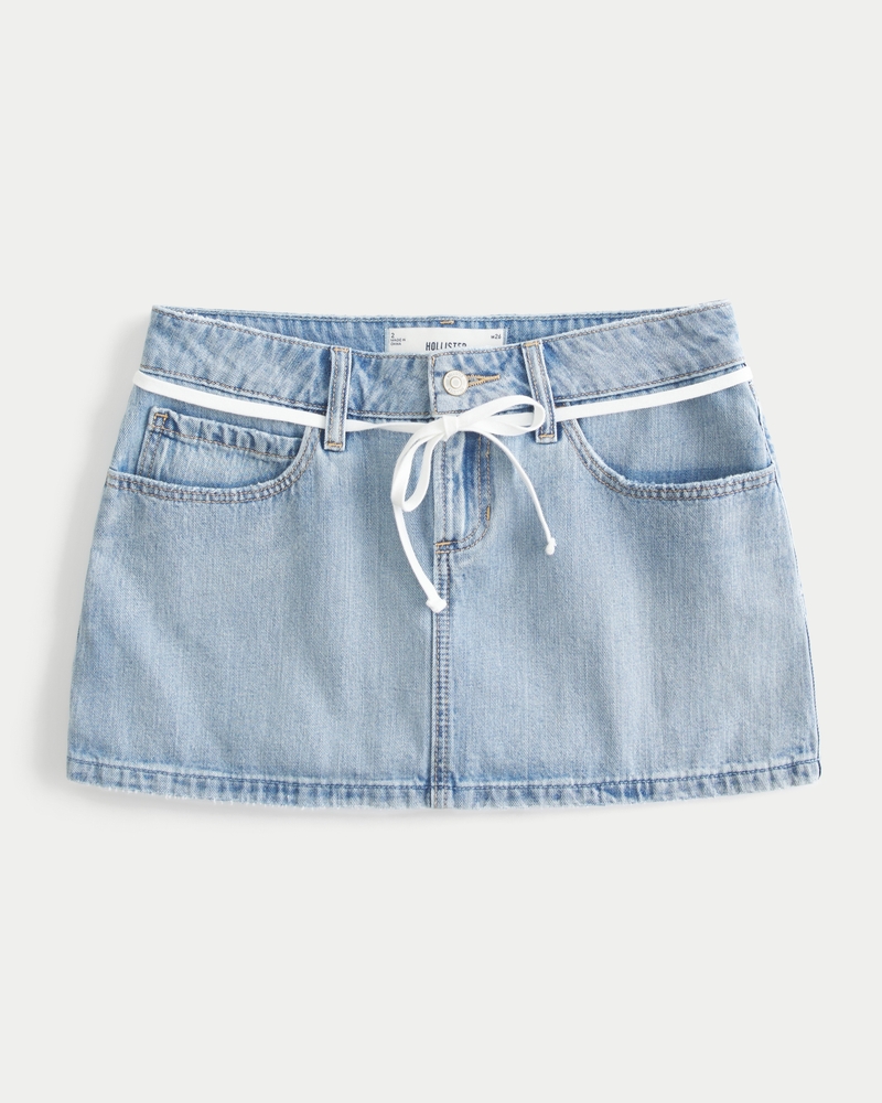 Light Wash Shoelace Denim Mini Skort
