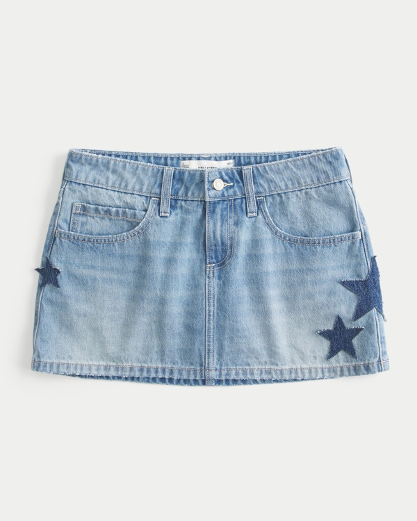 Low-Rise Medium Wash Star Applique Denim Mini Skort