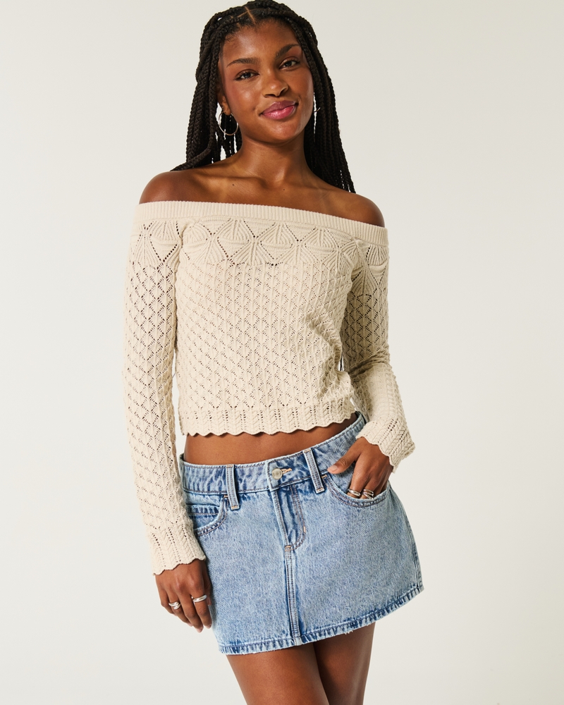 Women's Low-Rise Washed Black Denim Mini Skort | Women's Bottoms | HollisterCo.com