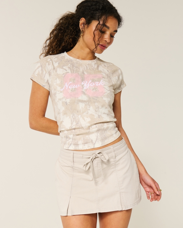 Pleated Mini Skirt, Cream view 1