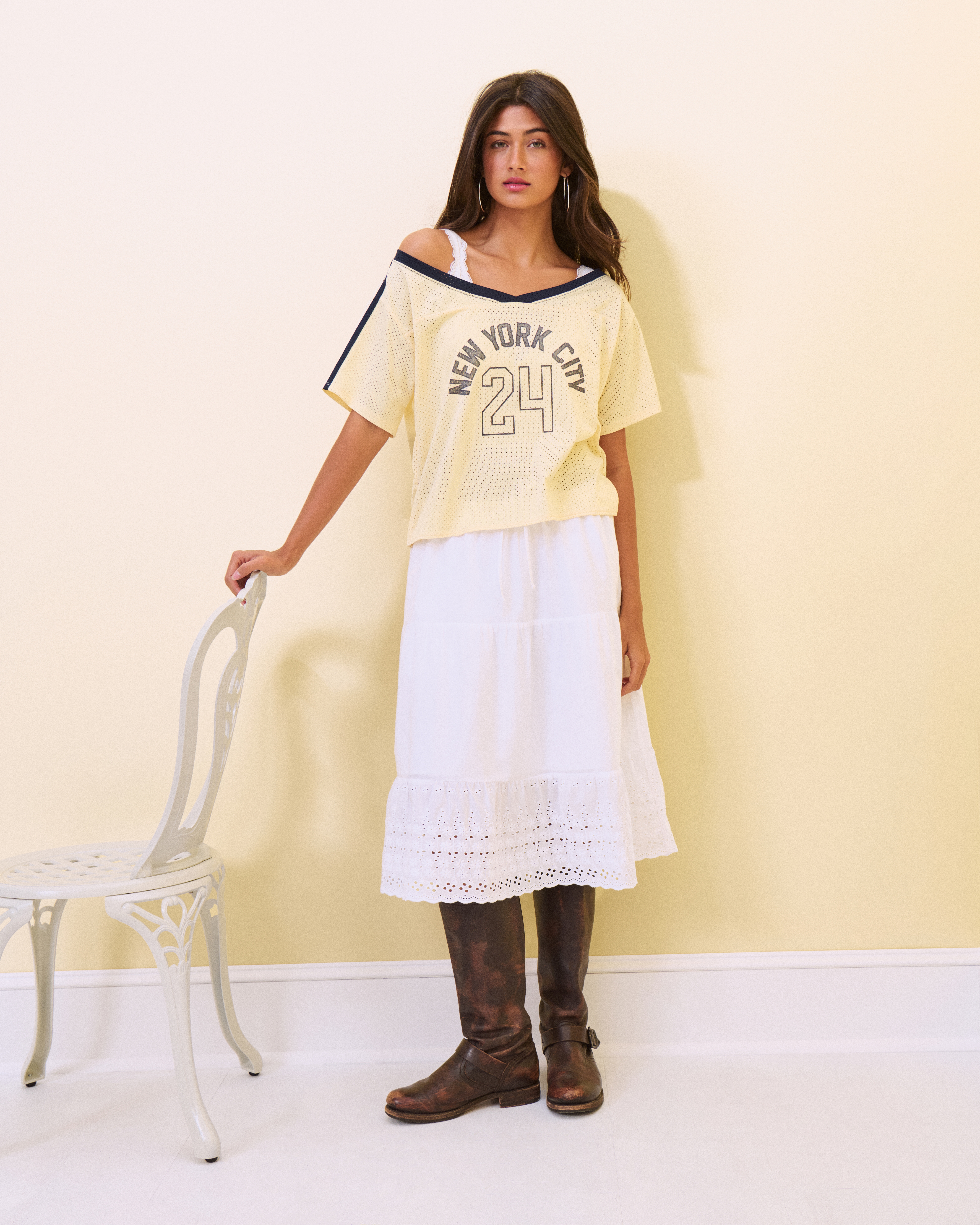 Embroidered Hem Midi Skirt