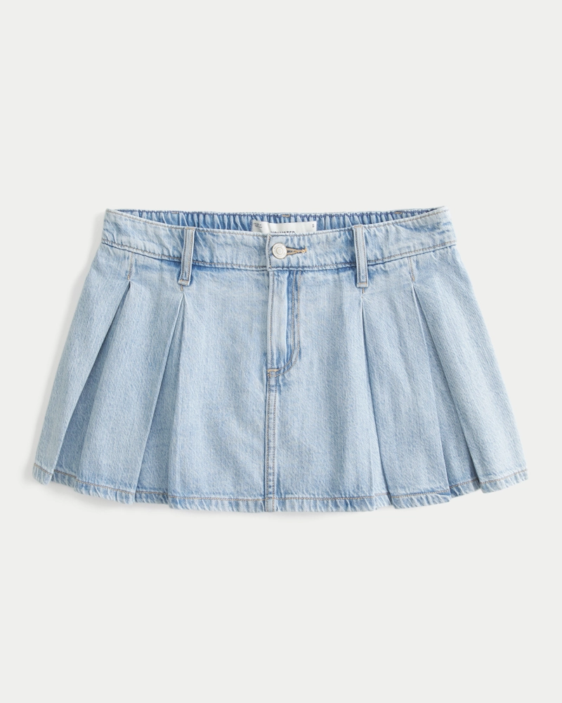 Light Wash Pleated Mini Skort