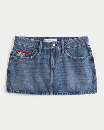 Women's Low-Rise Medium Wash Flag Embroidered Denim Mini Skort | Women's Bottoms | HollisterCo.com