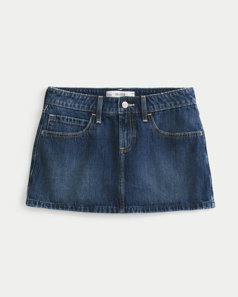 Low-Rise Dark Wash Denim Mini Skort