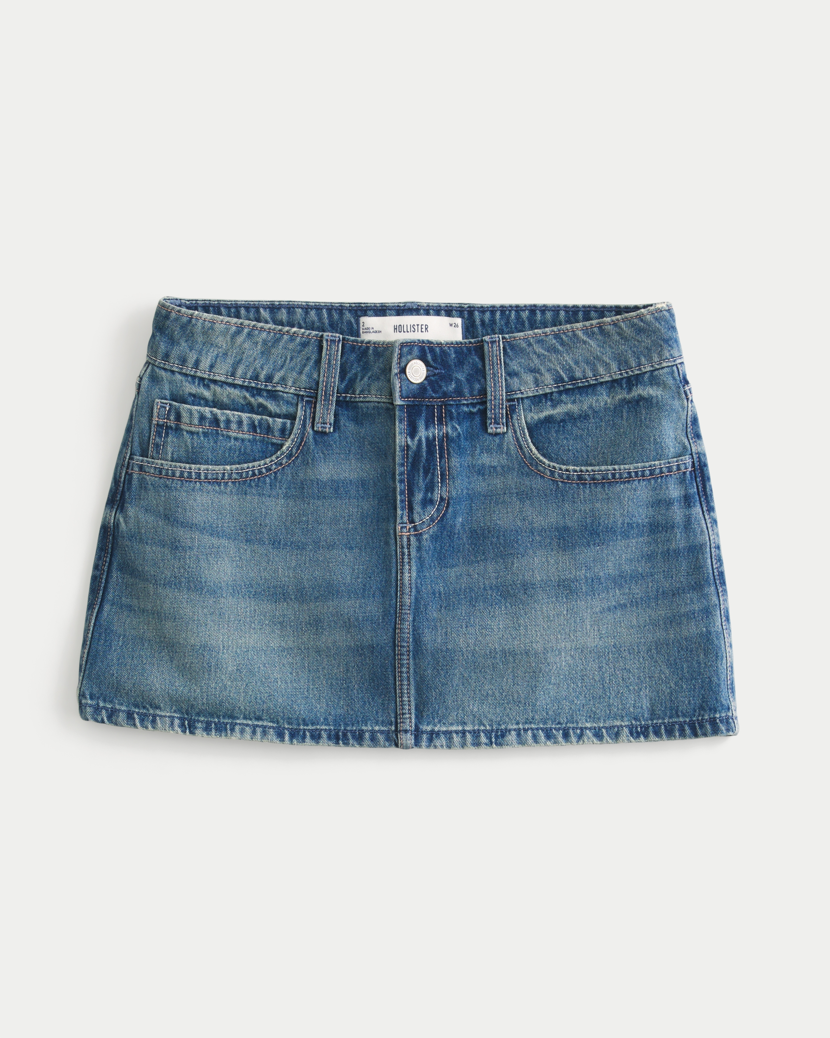 Medium Wash Embroidered Denim Mini Skort