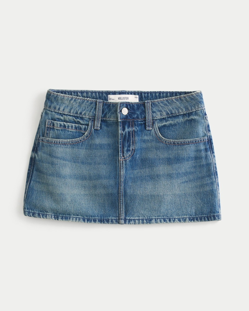 Medium Wash Embroidered Denim Mini Skort
