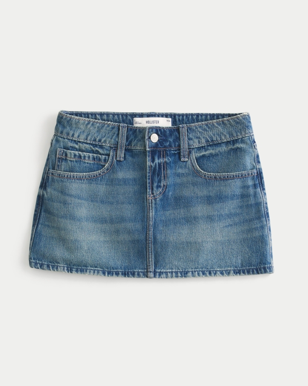 Medium Wash Embroidered Denim Mini Skort, Medium view 1