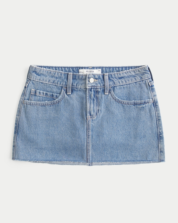 Curvy Low-Rise Medium Wash Denim Mini Skort, Medium view 1