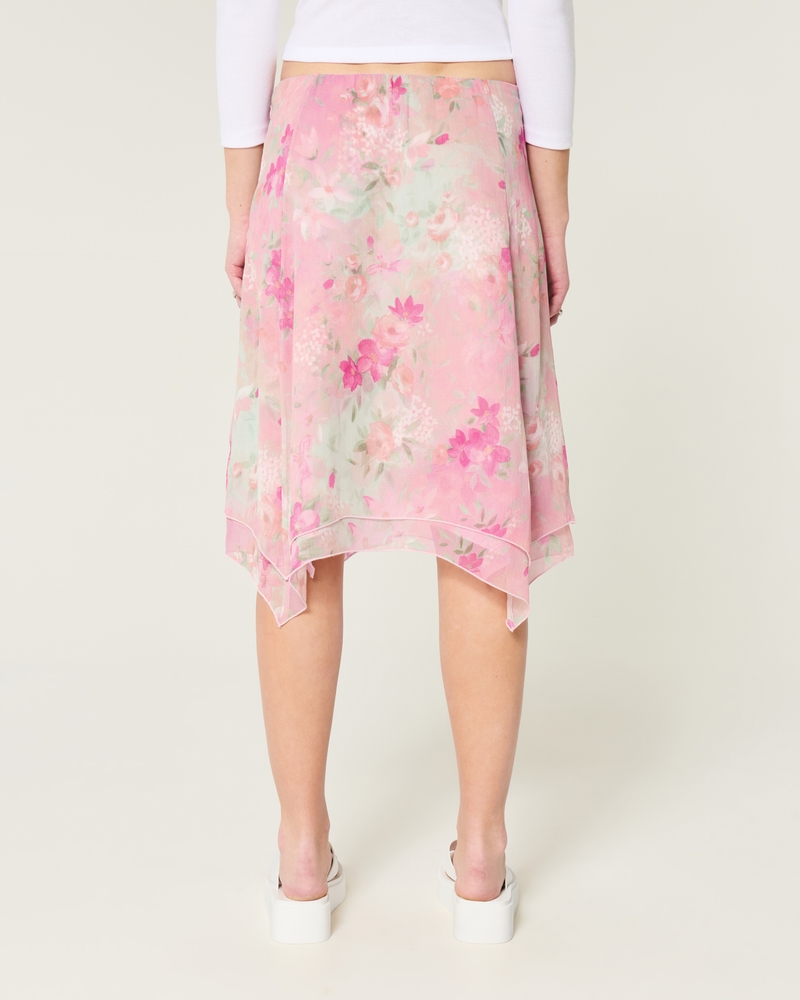 Asymmetrical Hem Chiffon Midi Skirt