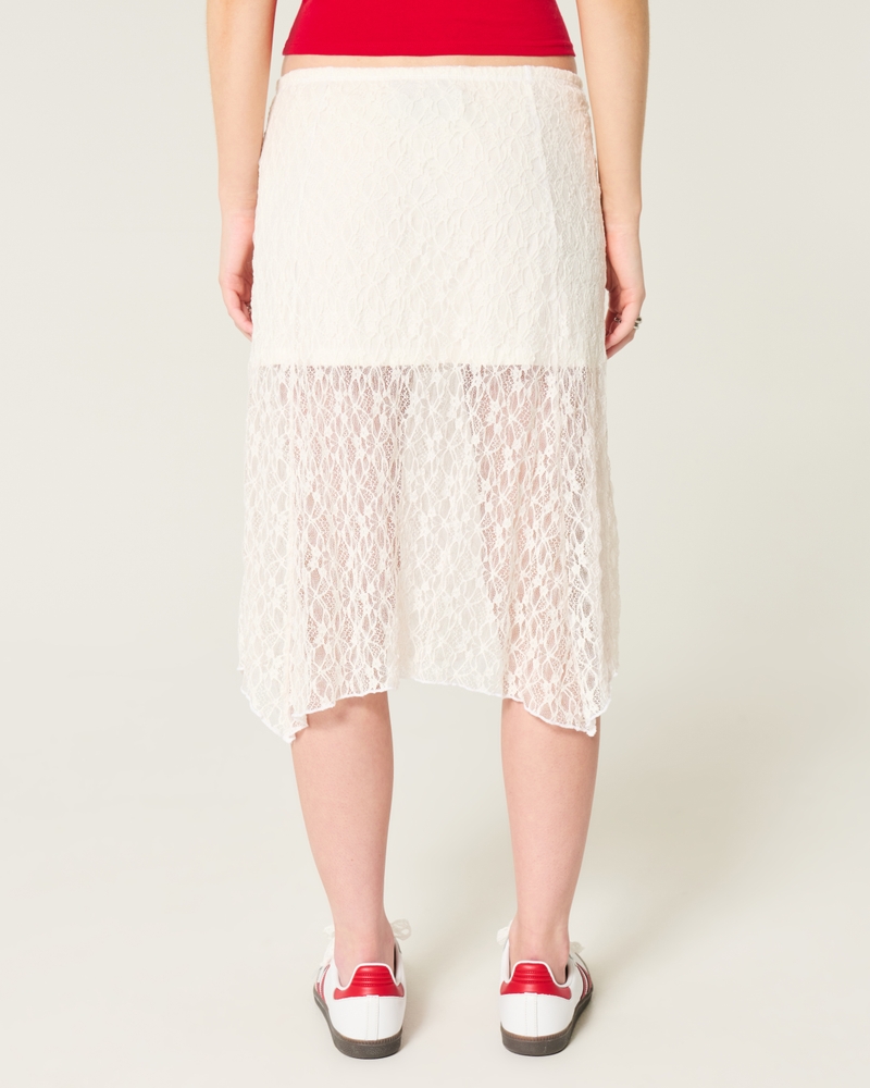 Asymmetrical Hem Lace Midi Skirt