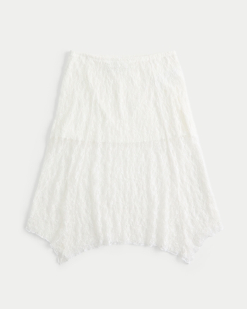 Hayden Midi Skirt - Low Waisted Asymmetrical Lace Midi Skirt in White main image 1