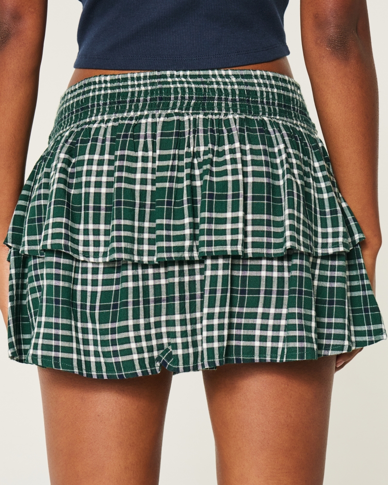 Womens Skirts Green Plaid Skirt Hollister Women's Tiered Mini