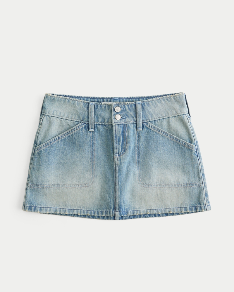 ミニスカート RONRON POCKET POINT CUTTING DENIM MINI SKIRT LIGHT BLUE RR24 Women's Low-Rise Y2K Chop Pocket Denim Mini Skort | Women's