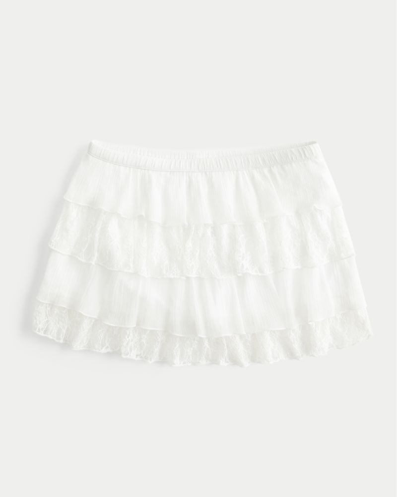 Lace-Chiffon Tiered Mini Skort