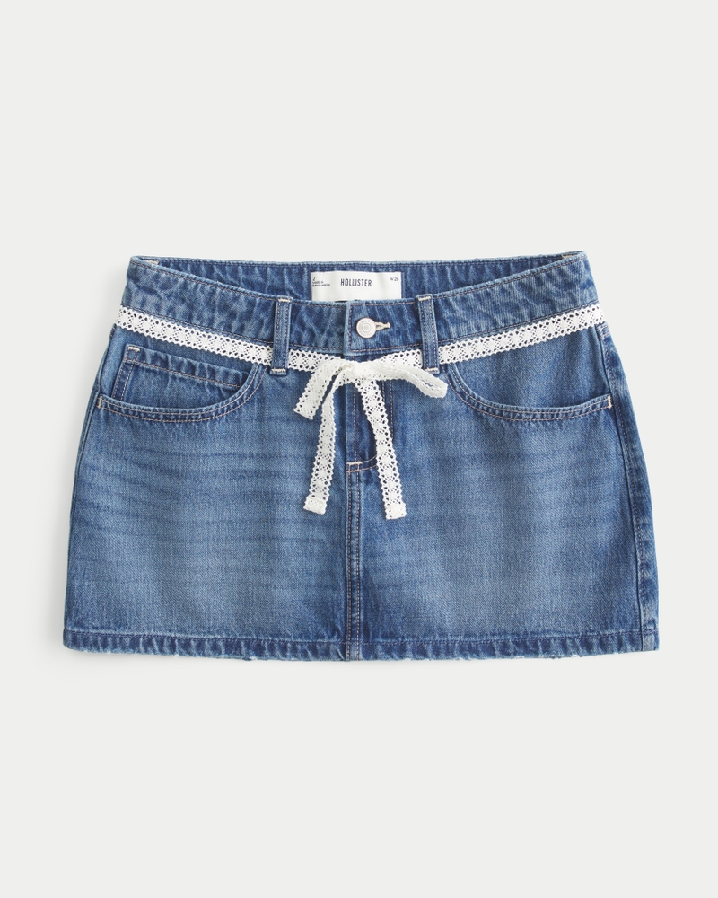 Lace Tie Denim Mini Skort