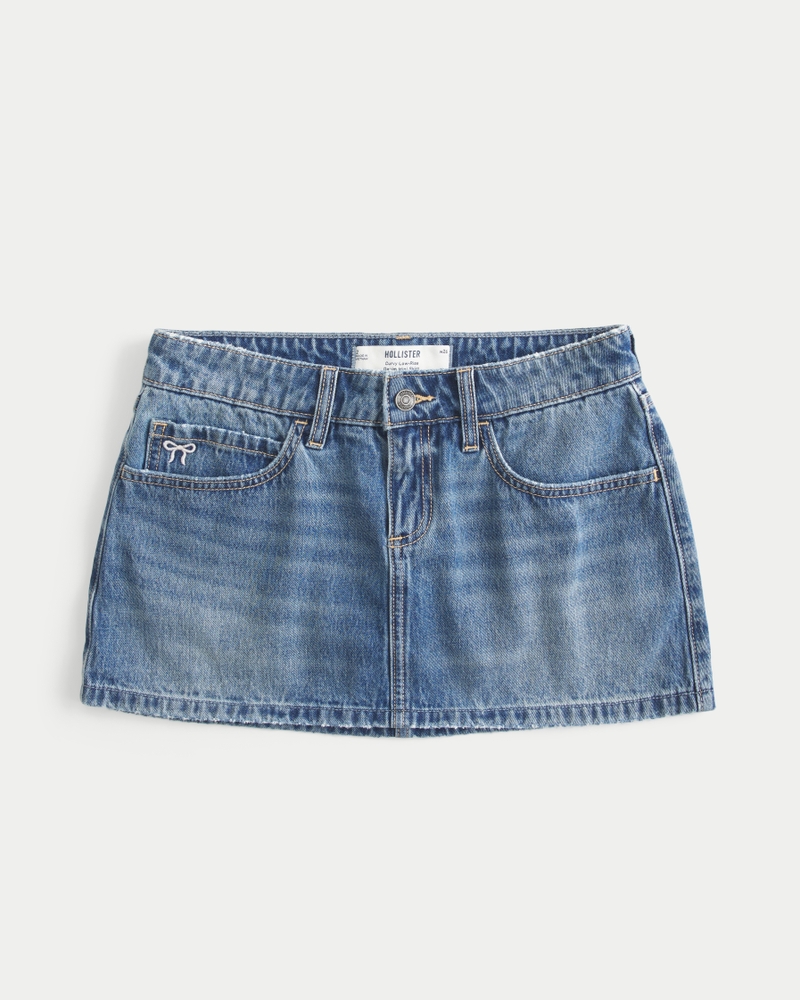 Curvy Low-Rise Embroidered Bow Denim Mini Skort