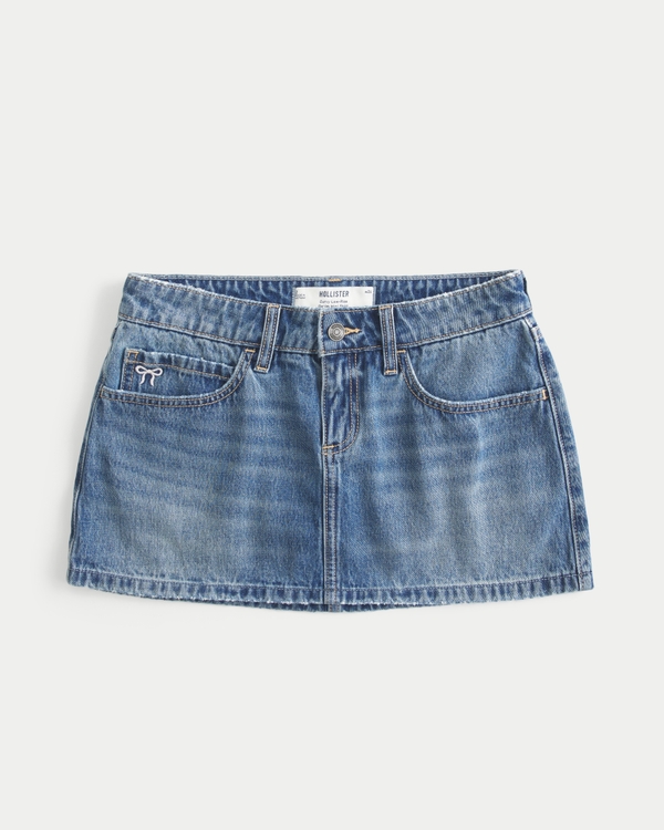Curvy Low-Rise Embroidered Bow Denim Mini Skort, Medium view 1