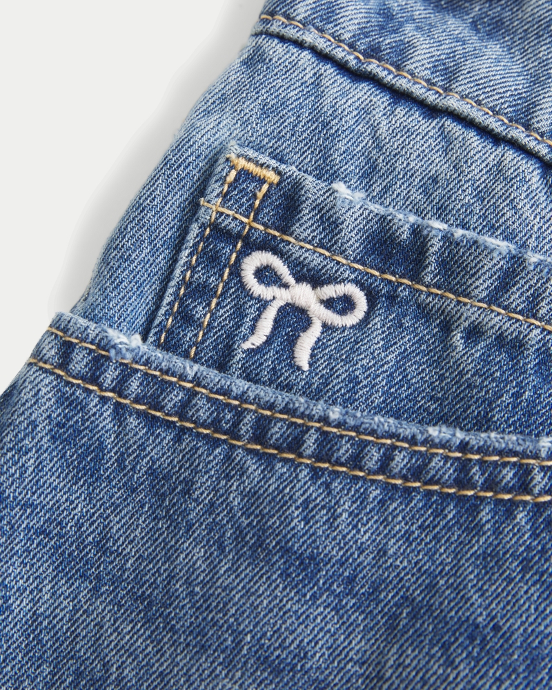 Curvy Low-Rise Embroidered Bow Denim Mini Skort