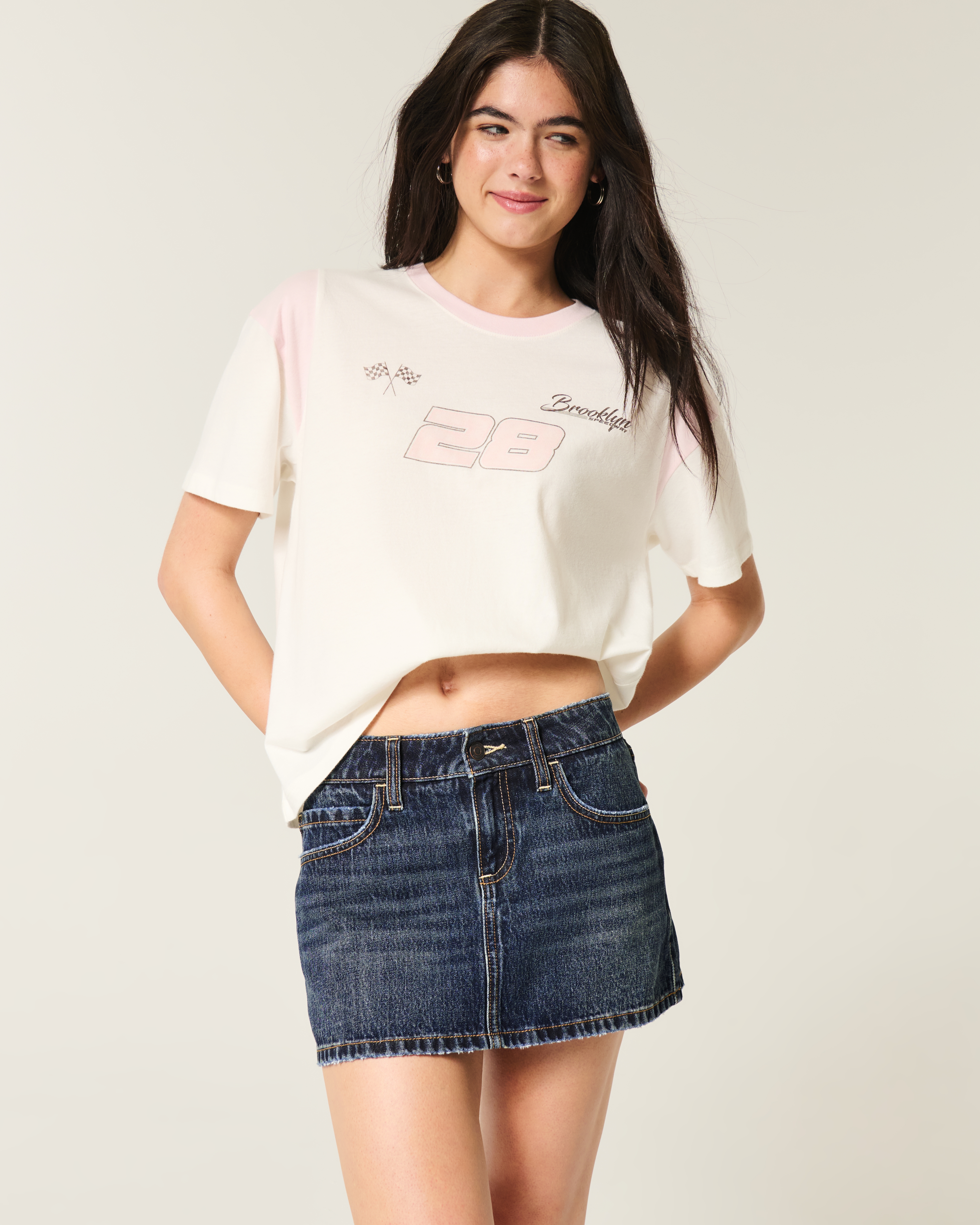 Curvy Low-Rise Denim Mini Skort