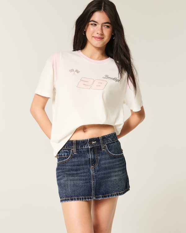 Curvy Low-Rise Denim Mini Skort, Dark view 1
