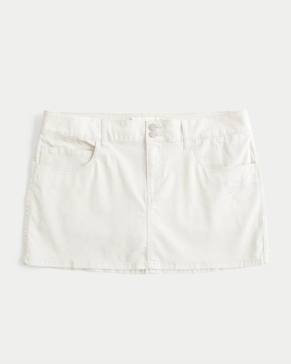 Low-Rise Shine Butterfly Twill Mini Skort, Light Khaki view 1