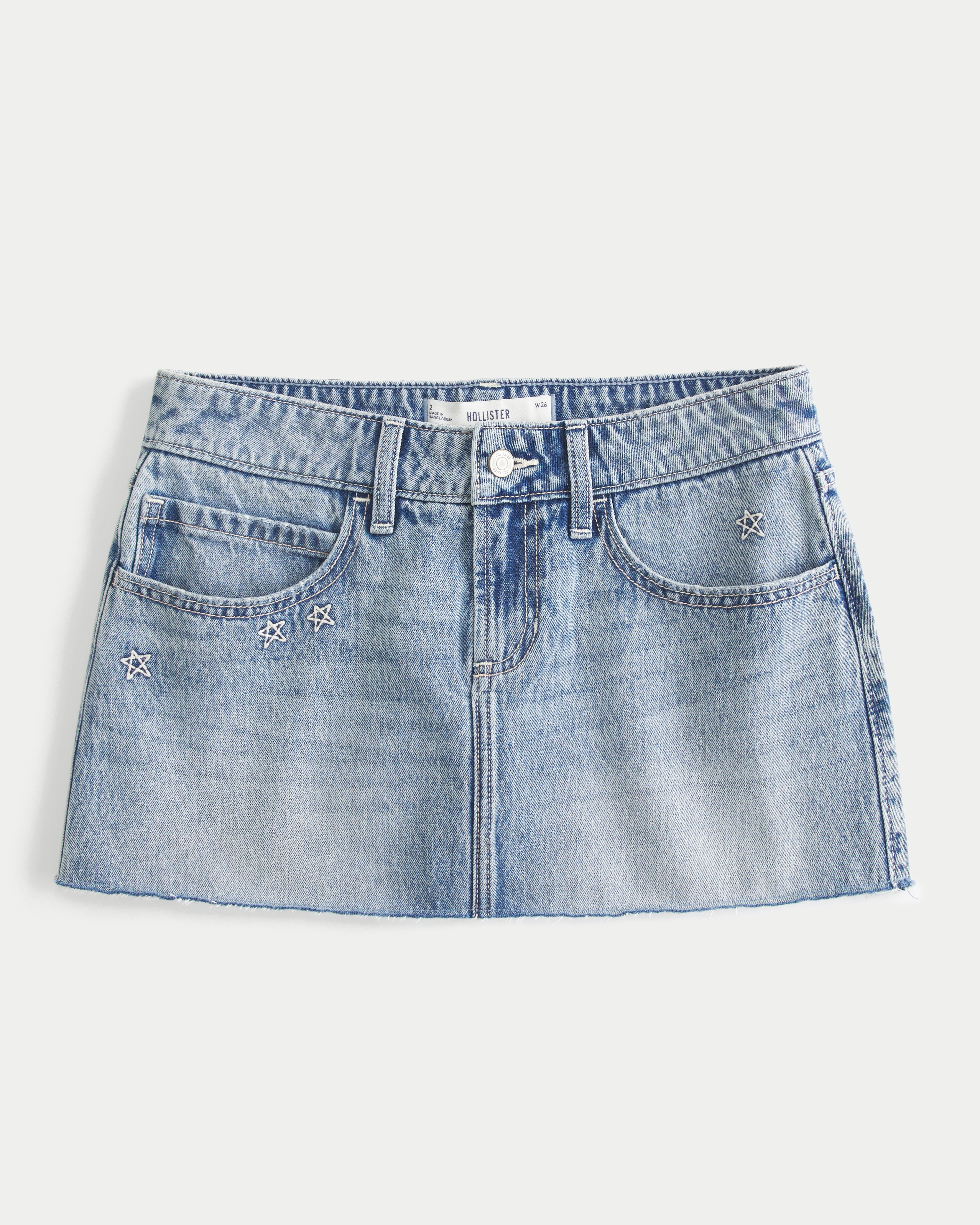 Low-Rise Star Embroidered Denim Mini Skort