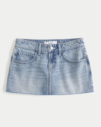 Women's Low-Rise Star Embroidered Denim Mini Skort | Women's Bottoms | HollisterCo.com