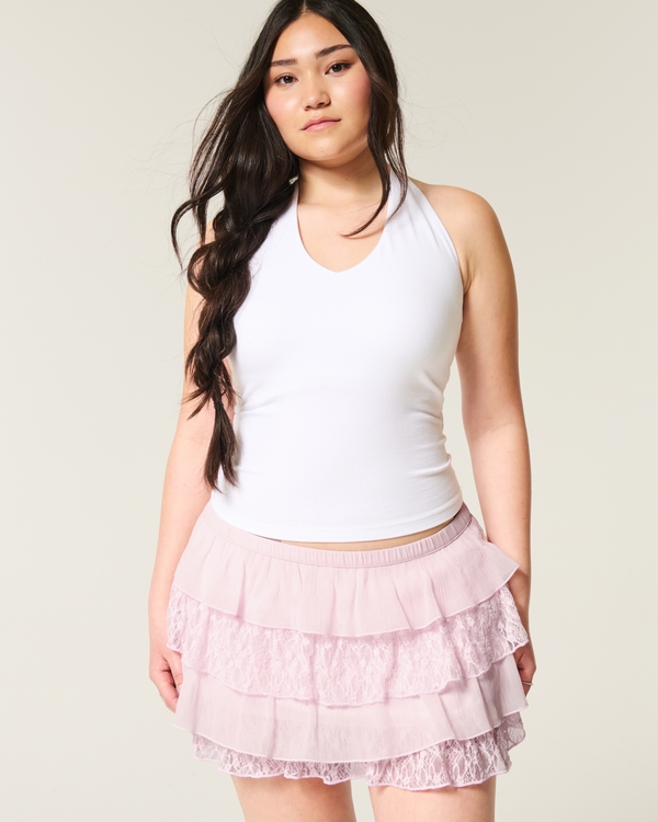 Lace-Chiffon Tiered Mini Skort, Light Lilac view 1