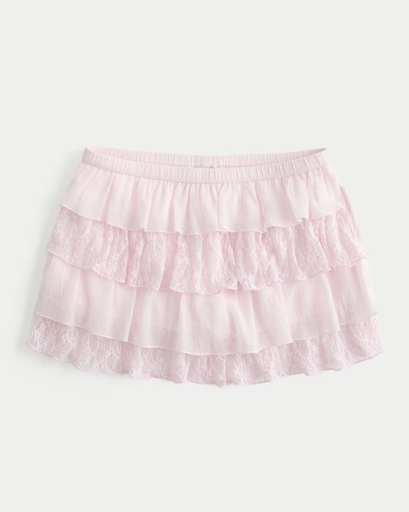 ★Forusring★ CHIFFON LACE MINI SKIRT Women's Lace-Chiffon Tiered Mini Skort | Women's Bottoms